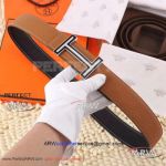 Perfect Replica Hermes Wheat Leather Belt Stainless Steel Buckle Diamonds